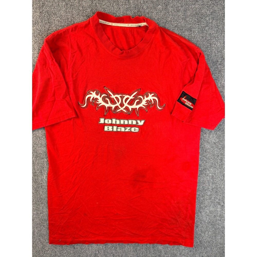 Johnny Blaze Mens XL Red Cotton Tribal Graphic Tee Streetwe Y2K Distress T-Shirt